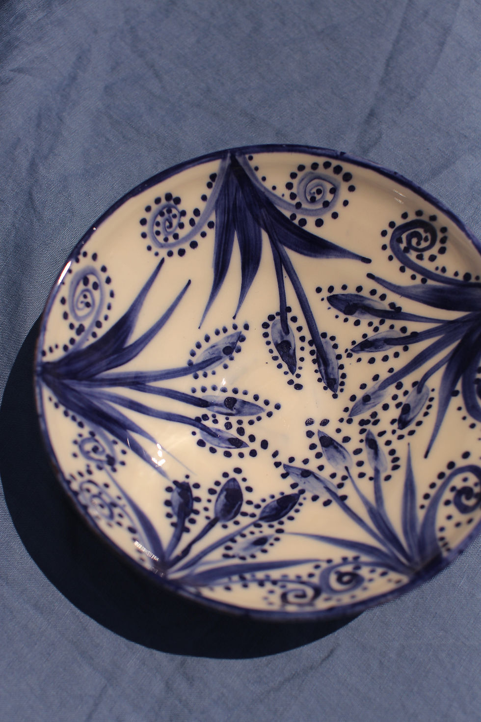 Thumbnail: Large Ceramic Bowl - Aegean Collection - Blue Pistil and Vine