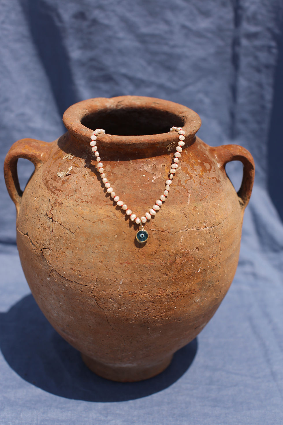 Thumbnail: Blue Glass Mati - Pearl and Gold Talisman Necklace