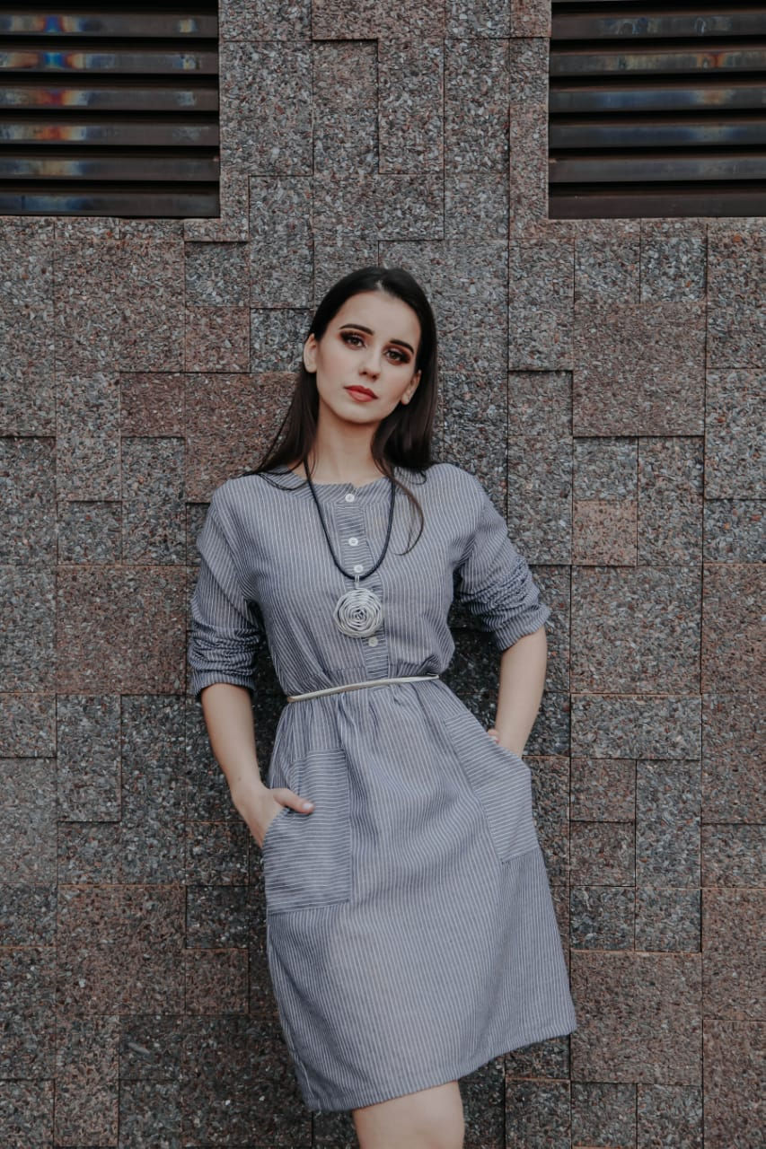Miniatura: Vestido Chemise Listrado Curto