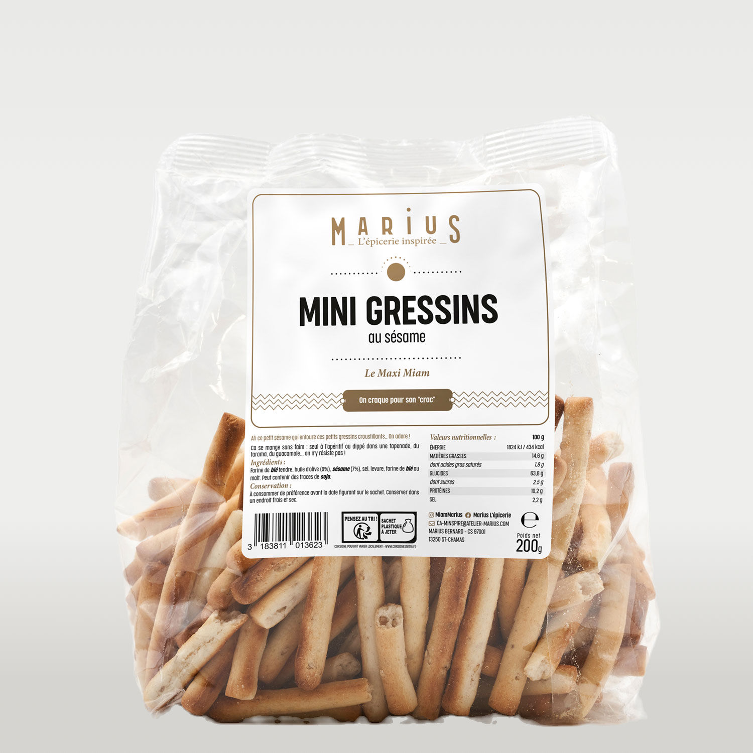 Mini gressins au sésame 200 Gr - Marius