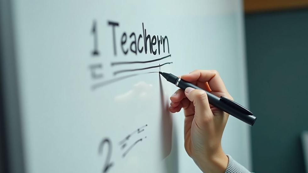 Close-up view of a teacher’s hand writing classroom rules on a whiteboard