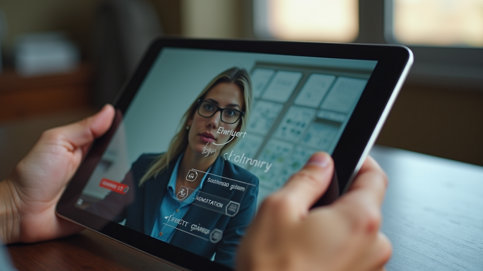 Close-up view of a tablet displaying an online course interface