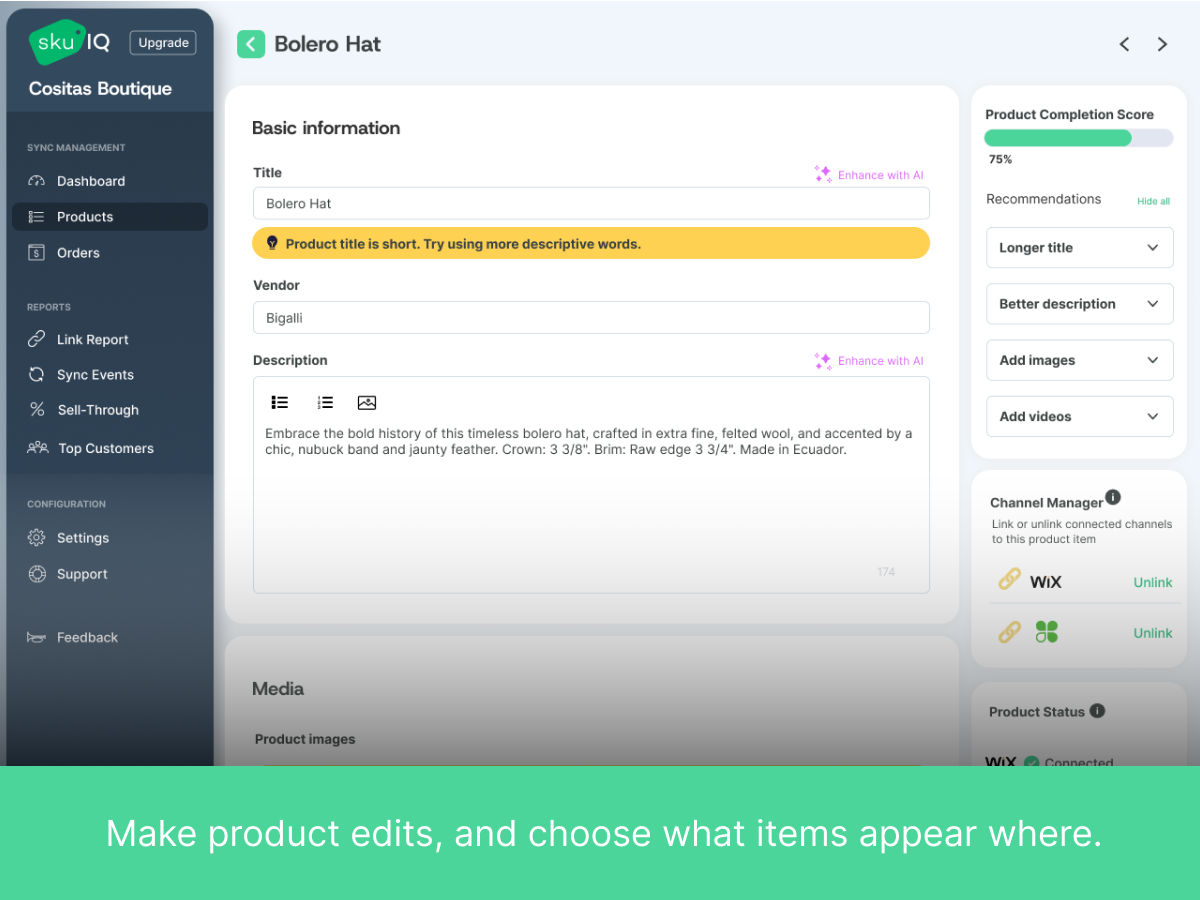 SKU IQ Inventory Sync feature detail — app on the Wix App Market