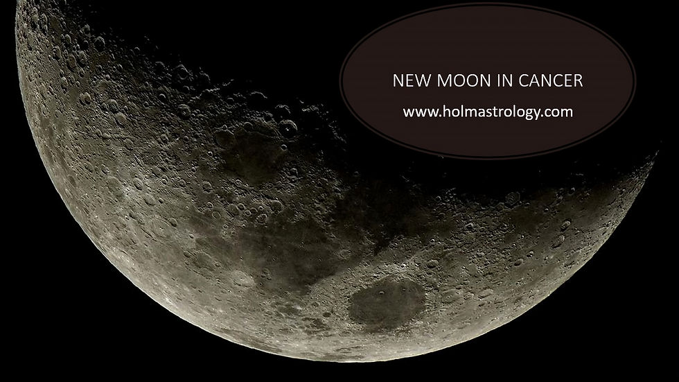 The New Moon in Cancer is a time when the senses are activated, and the intuitive side of life seems to come to the surface. This will be a time for nurturing and looking after those that you are close to.