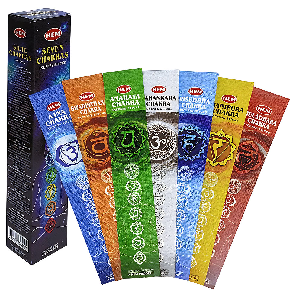 Seven Chakras røkelsespinner i pakke med sju chakra-inspirerte dufter og farger til meditasjon og balanse