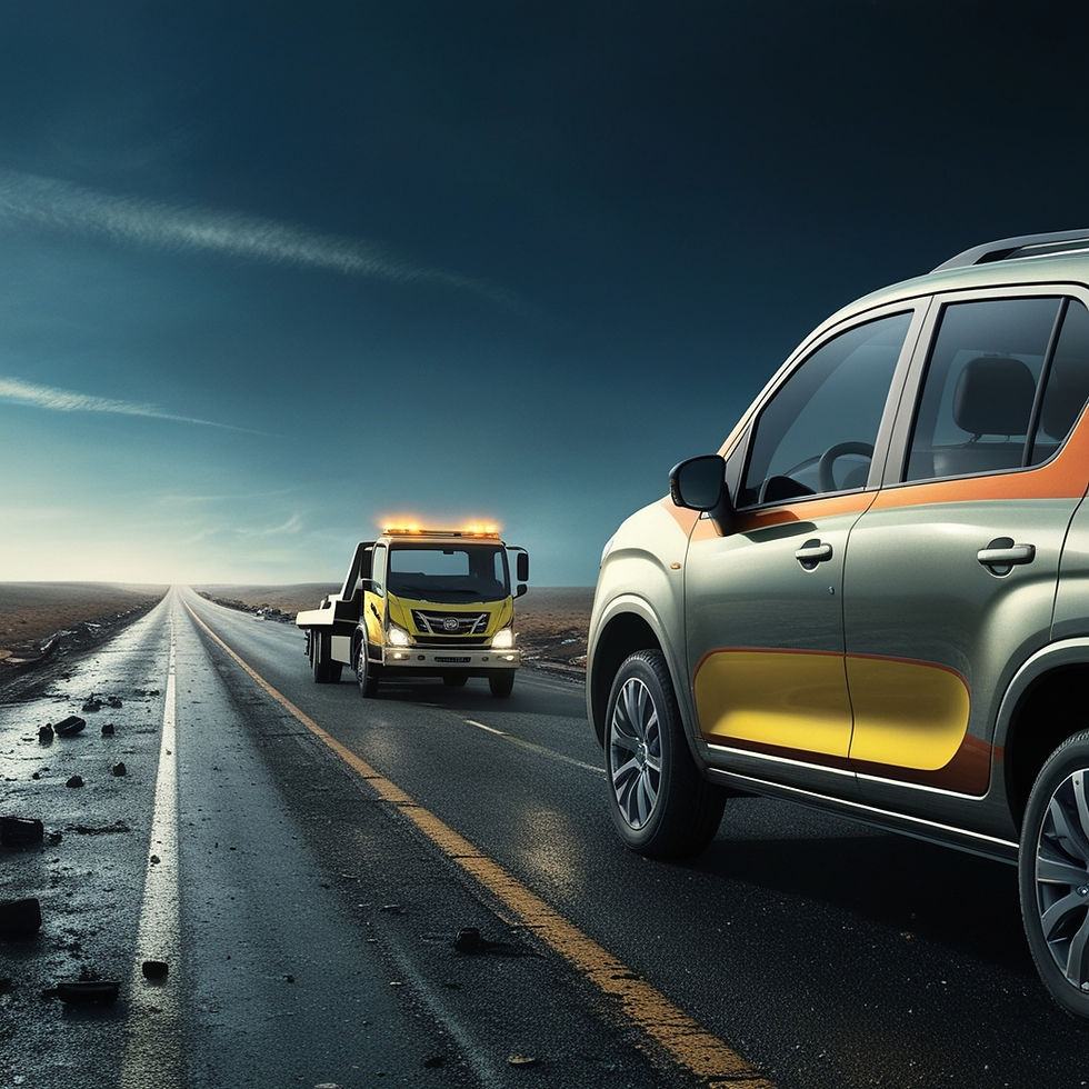 Yolda kalan bir araç ve çekici aracının yardım ettiğini gösteren bir görüntü.