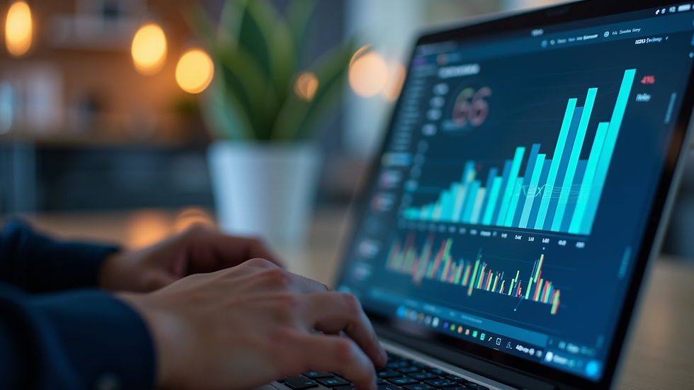 Close-up view of a consultant presenting data insights on a laptop screen