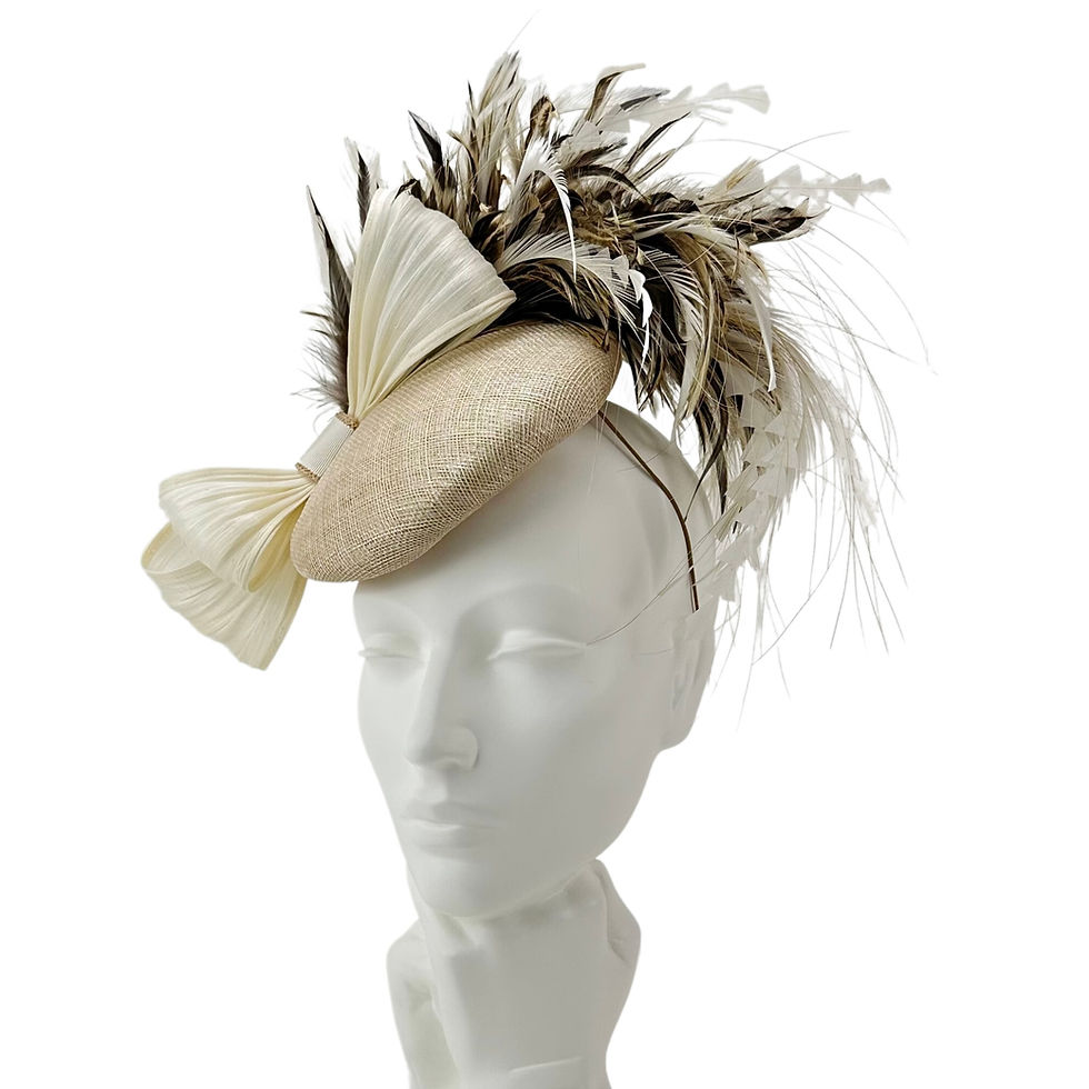 Thumbnail: Shimmering Natural and Ivory White Wedding Fascinator Hat by Marvellous Millinery Winchester