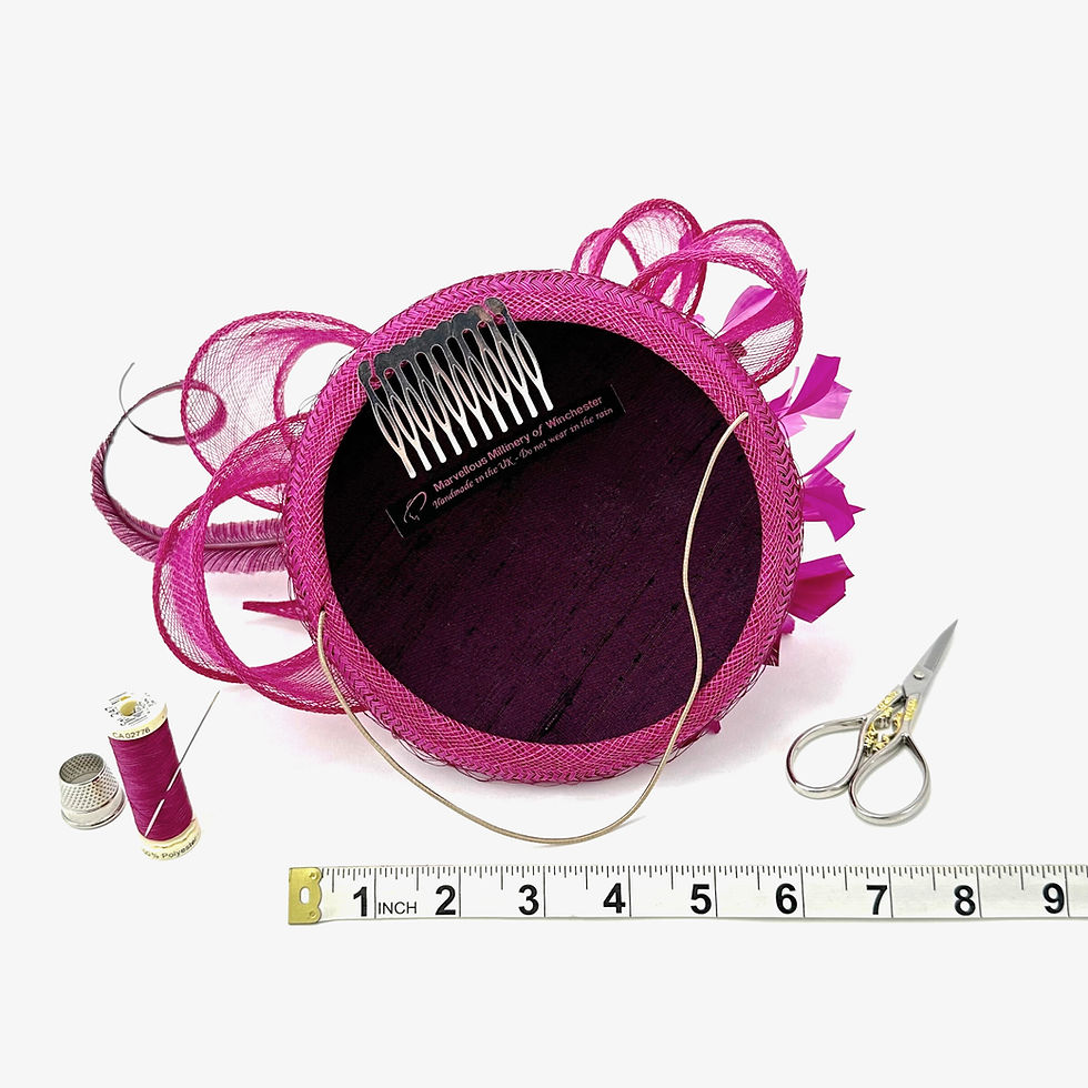 Thumbnail: Magenta Pink Wedding Fascinator Hat with Bow and Feathers by Marvellous Millinery Winchester