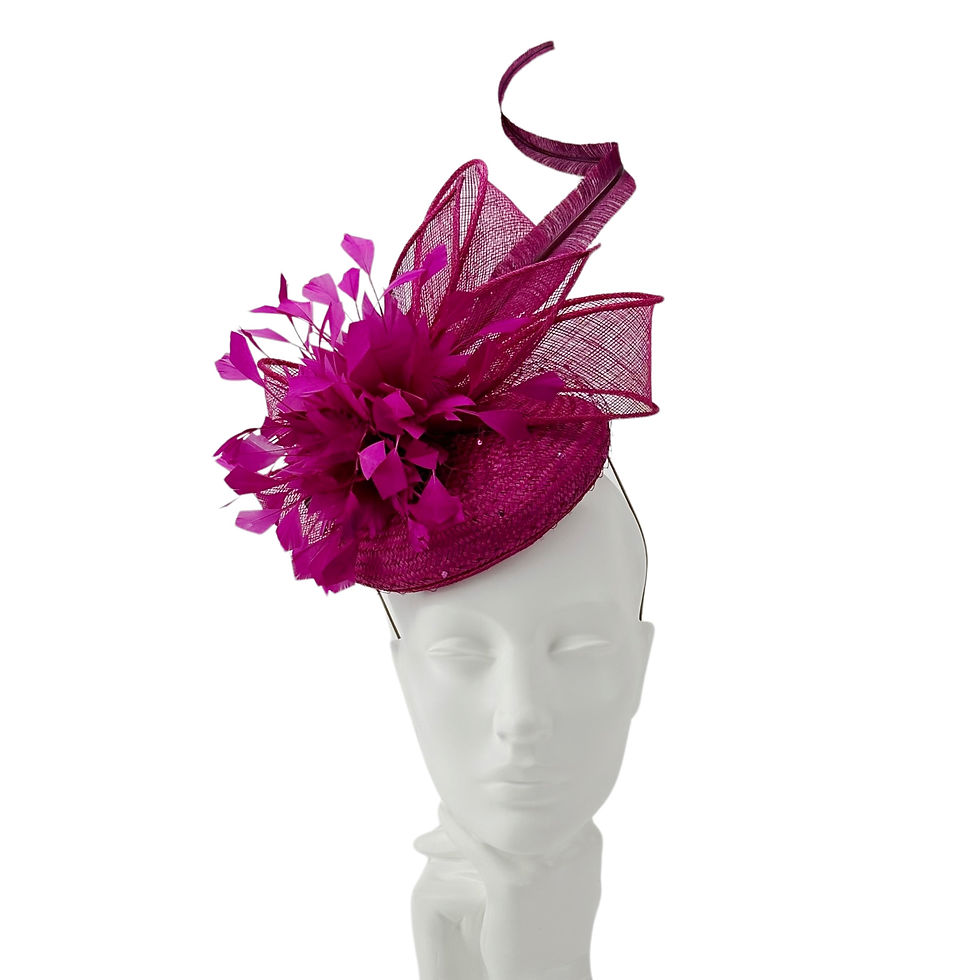 Thumbnail: Magenta Pink Wedding Fascinator Hat with Bow and Feathers by Marvellous Millinery Winchester