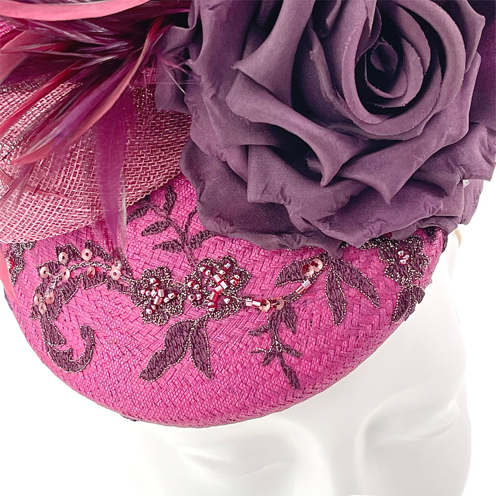 Mixed Pink Plum and Purple Berry Colours Fascinator Hat for Mother of the Bride, Weddings by Marvellous Millinery Winchester