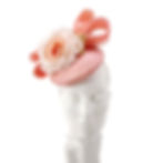 Thumbnail: Salmon and Peachy Pink Wedding Fascinator Hat with Silk Rose and Bow by Marvellous Millinery Winchester