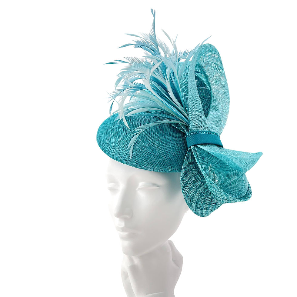 Thumbnail: Teal Turquoise and Kingfisher Blue Wedding Fascinator Hat by Marvellous Millinery Winchester
