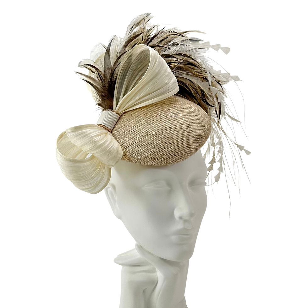Thumbnail: Shimmering Natural and Ivory White Wedding Fascinator Hat by Marvellous Millinery Winchester