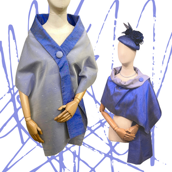 Two blue stoles on mannequins, one with Matching Accessories, white background.