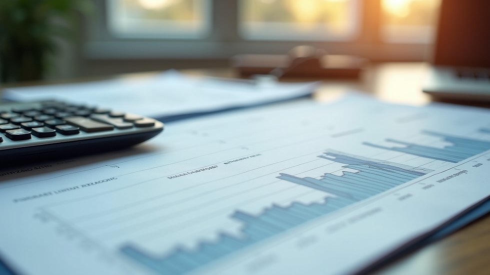 Close-up view of financial documents and a calculator on a desk