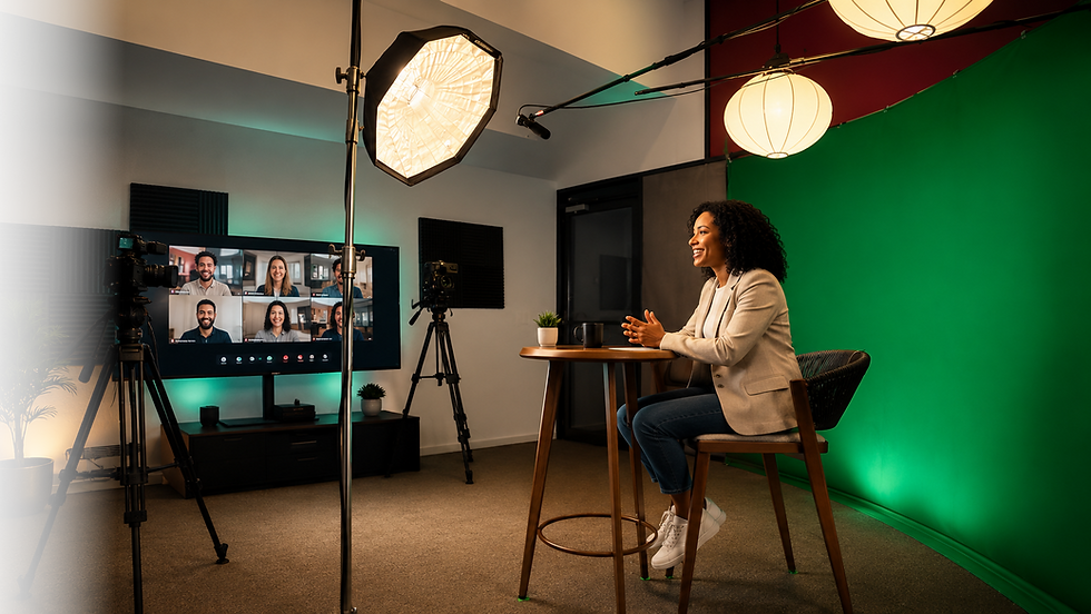 Woman in professional video recording at The Creator Studio FAQ