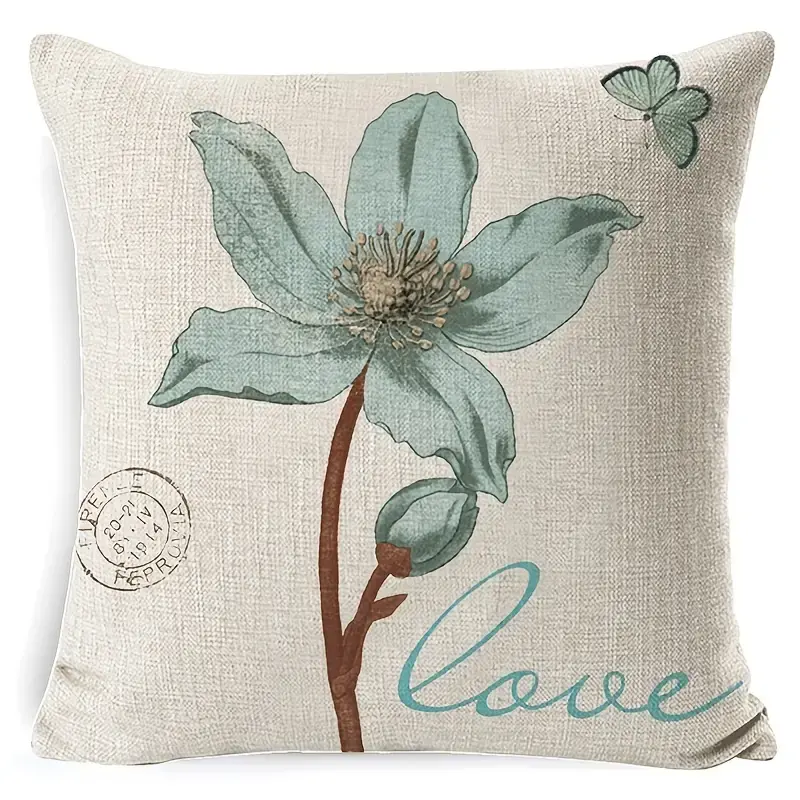 Thumbnail: Floral Linen Throw Pillow Cover (18" × 18")