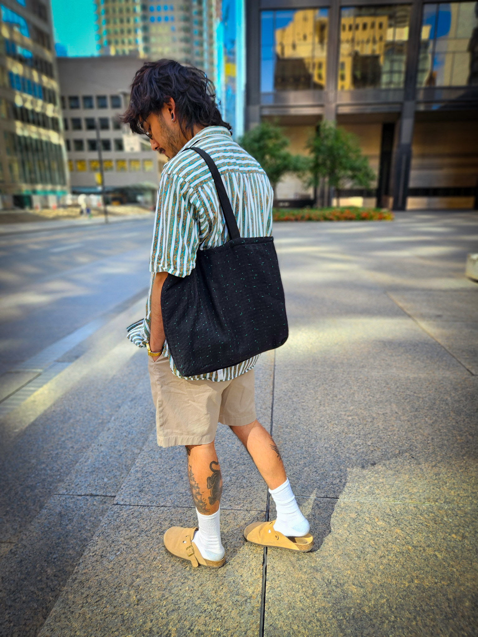 Blue w/ floral patch details + black w/ green flecks BAG BAG by Urban Orchard