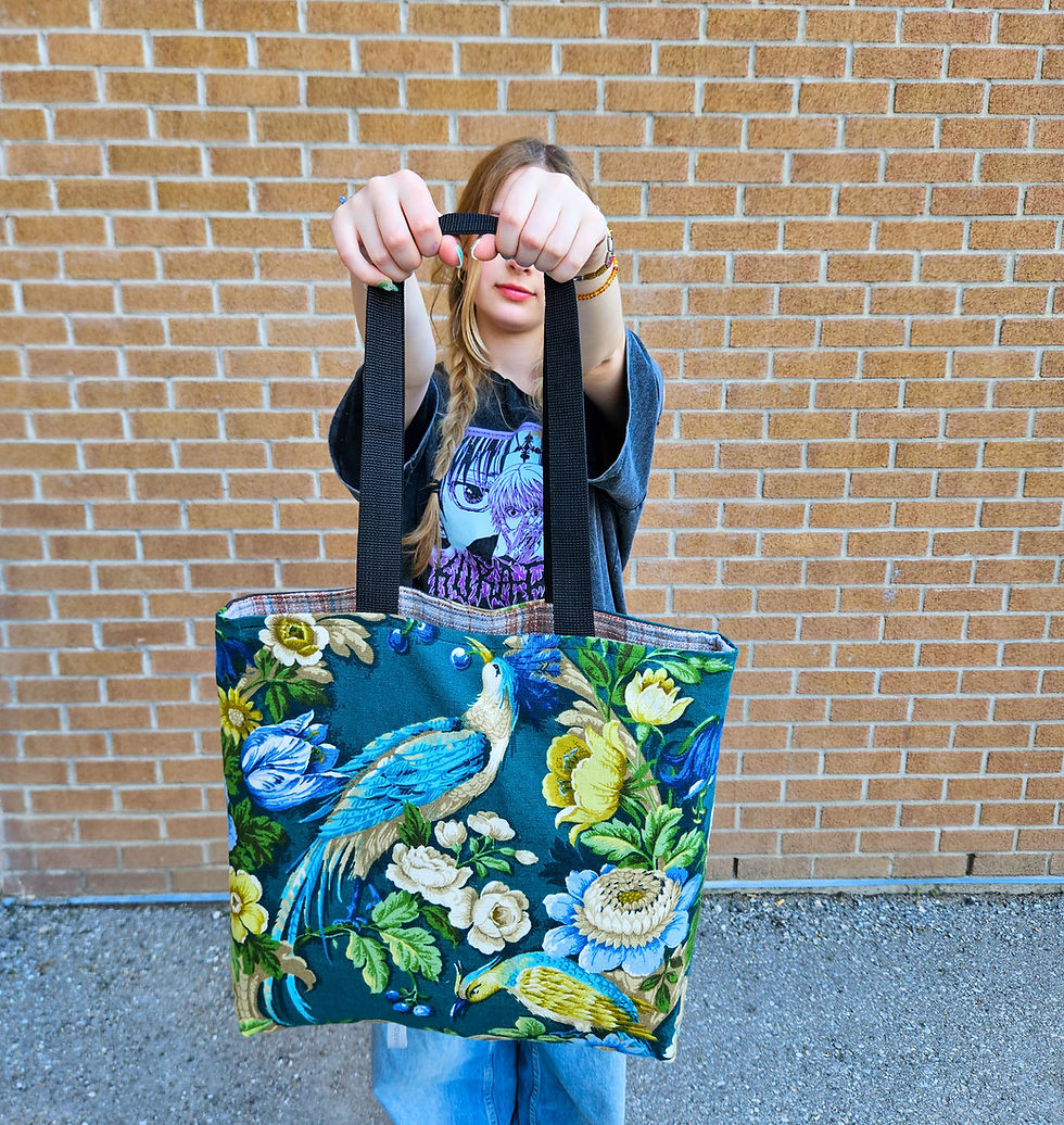 Blue Garden & Cream Tartan | Handmade vintage Tote Bag | Urban Orchard