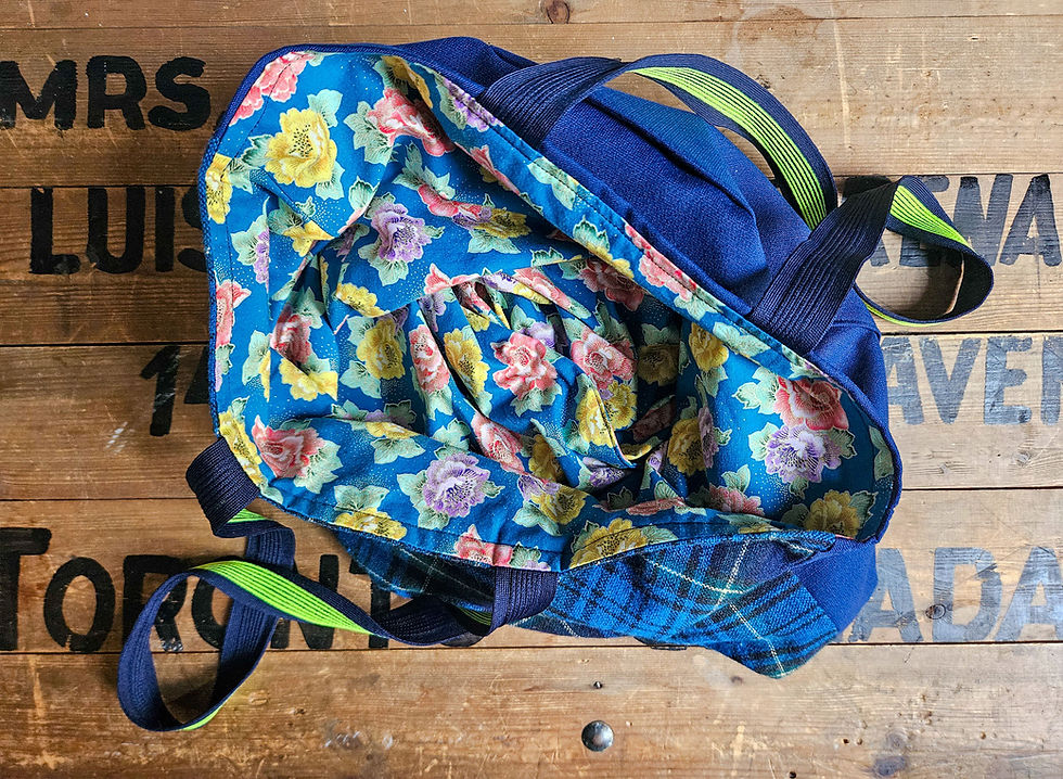 Thumbnail: 1990s floral w/ Navy & Navy tartan - patch pocket reversible tote by Urban Orchard