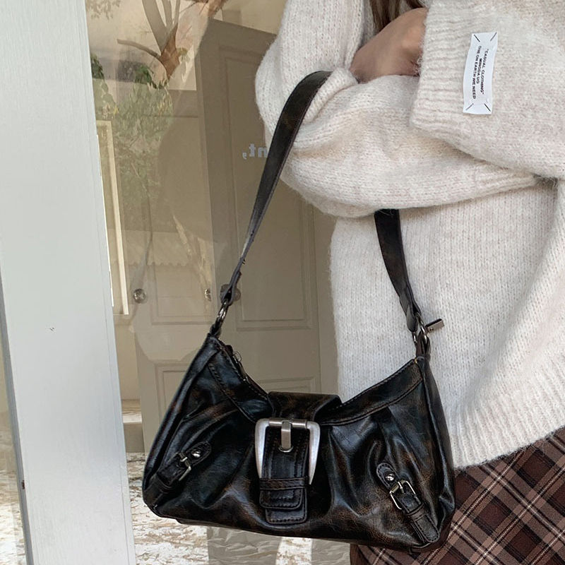 Thumbnail: Trend Women Metal Buckle Handbag Lady New Black Coffee Versatile Shoulder Bags F