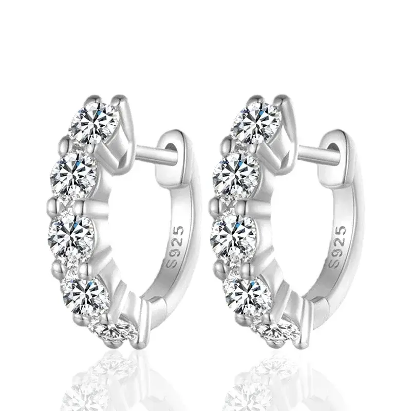 Thumbnail: NeeTim 3mm D Color Moissanite Earrings 925 Sterling Silver Plated White Gold Hoo