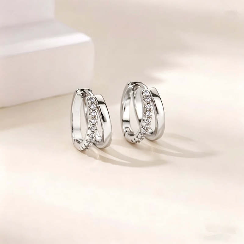 Thumbnail: Cubic Zirconia Hoop Earrings For Women Luxury Crystal Zircon Gold Color Tragus H