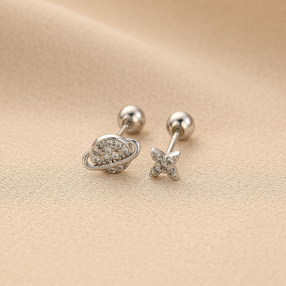Thumbnail: Silver Color Astronaut Helix Ear Piercing Stud Earrings for Women Mini Zircon St