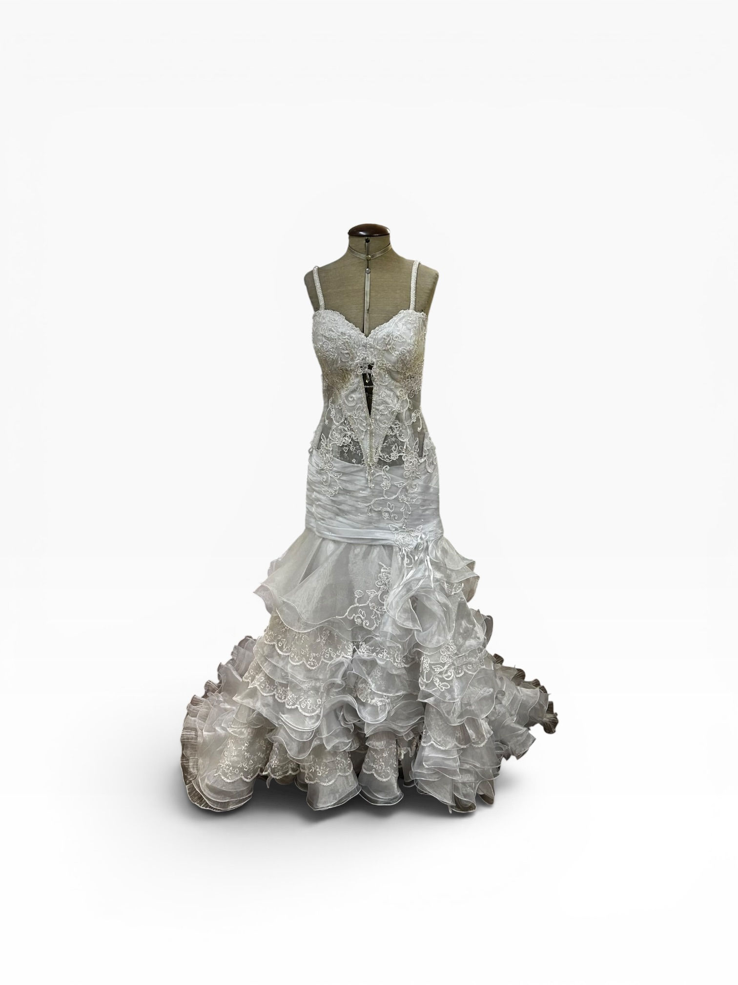 Vestido sereia babados bordado Maria Helena Montemaggiore