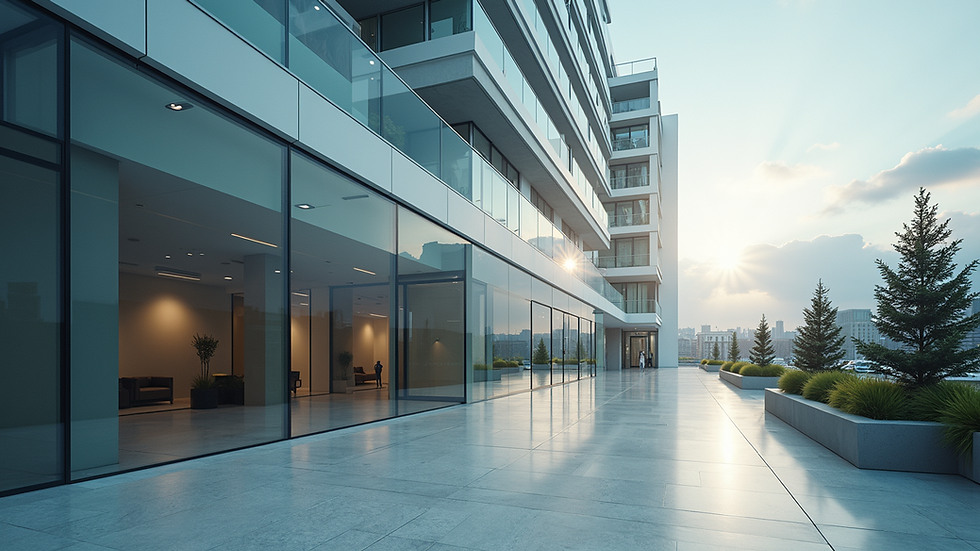Wide angle view of a modern office building