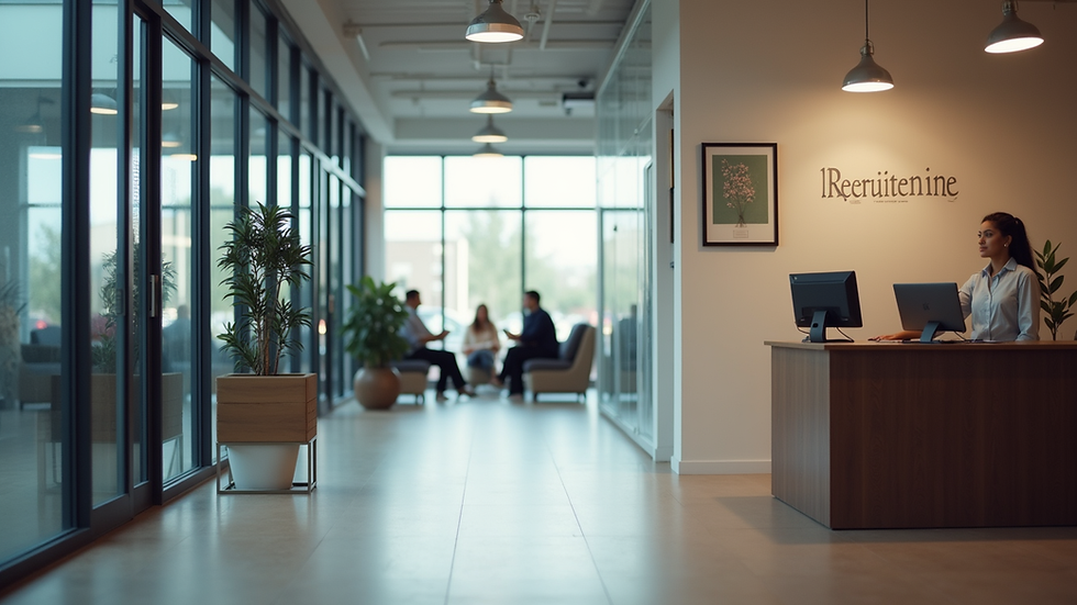 Eye-level view of a modern recruitment office with a welcoming atmosphere