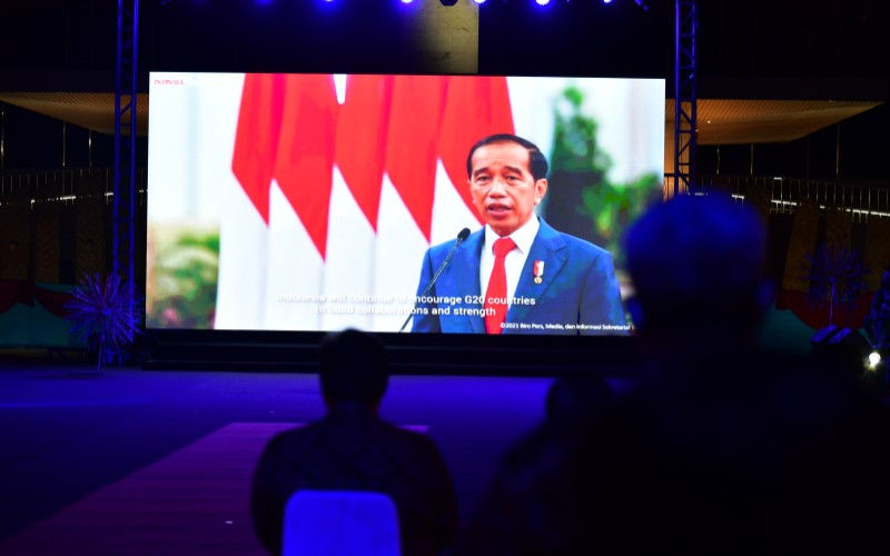 Presiden Joko Widodo menyampaikan pernyataan resmi tentang presidensi Indonesia di perhelatan G20 pada 2022./Bisnis