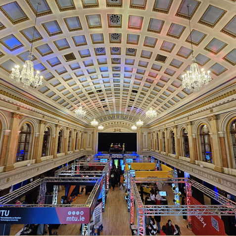 Career exhibition, career fair, truss structures, exhibition booth, octanorm, branded projection, stage to hire