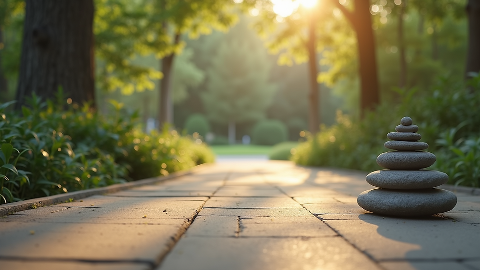 Eye-level view of serene outdoor meditation space