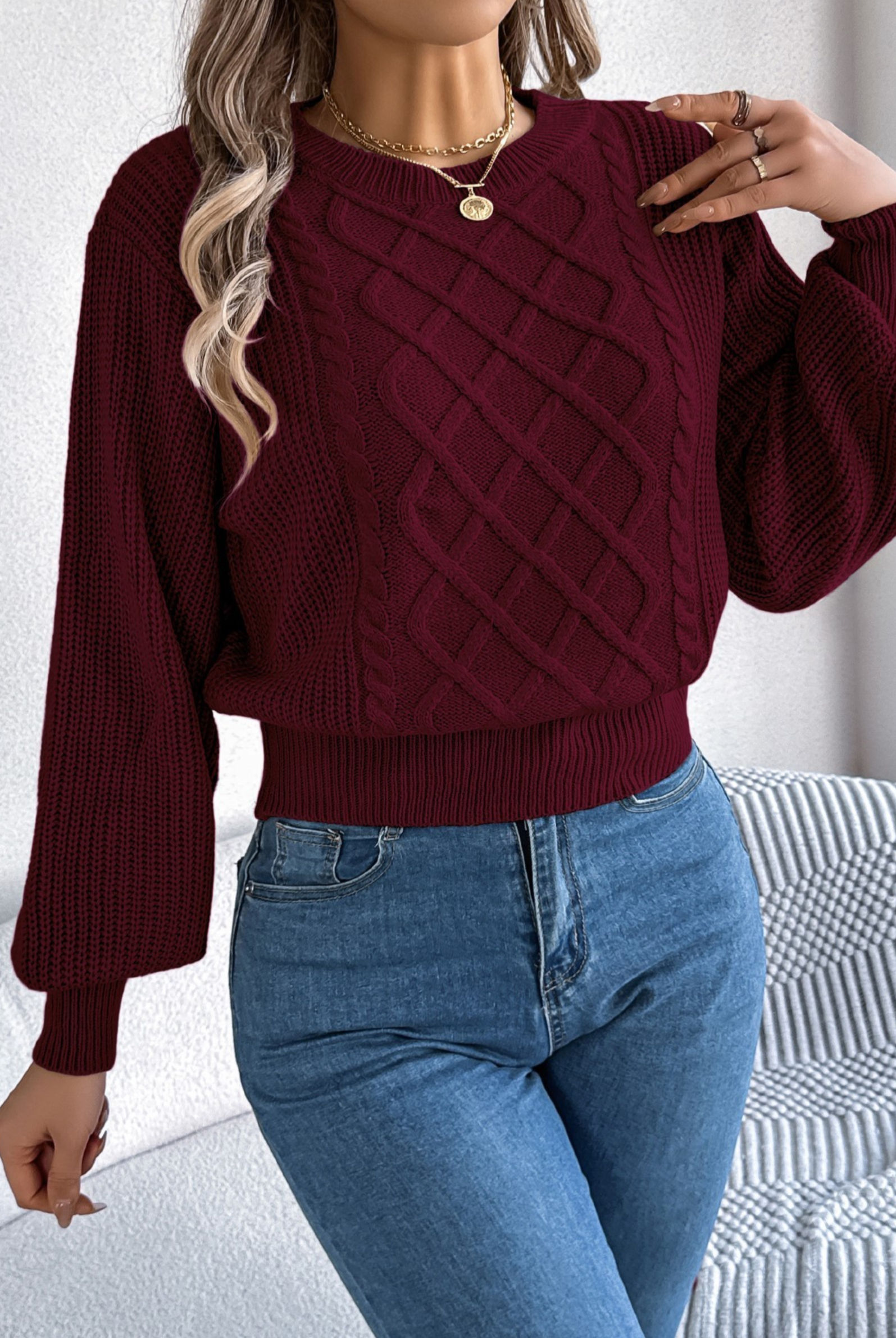 Cropped Cable Knit Sweater