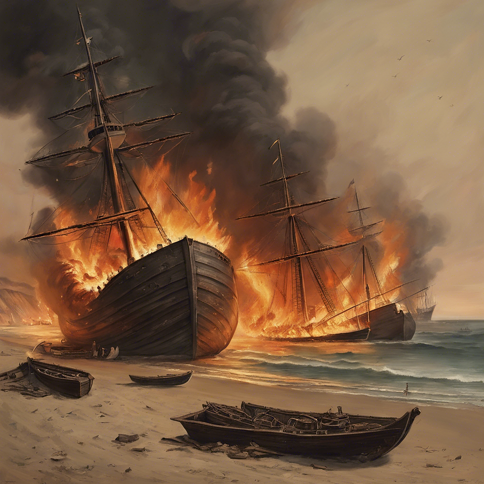 Ship burning down