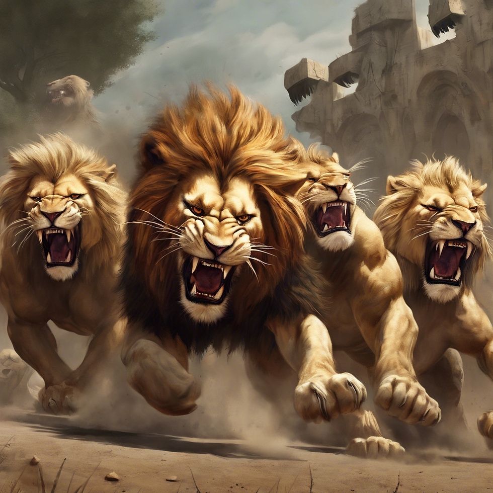 Ferocious Lions eating the men and their family.