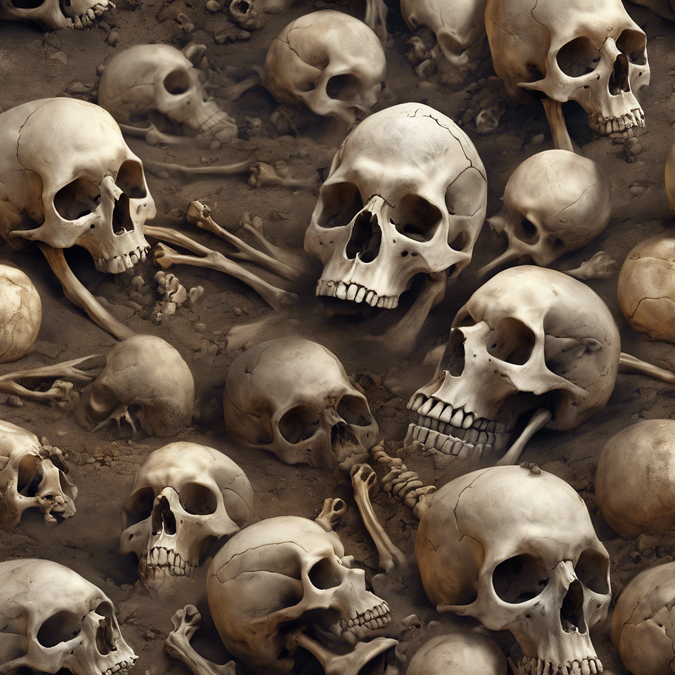 Lots of skeleton bones outside of grave sites
