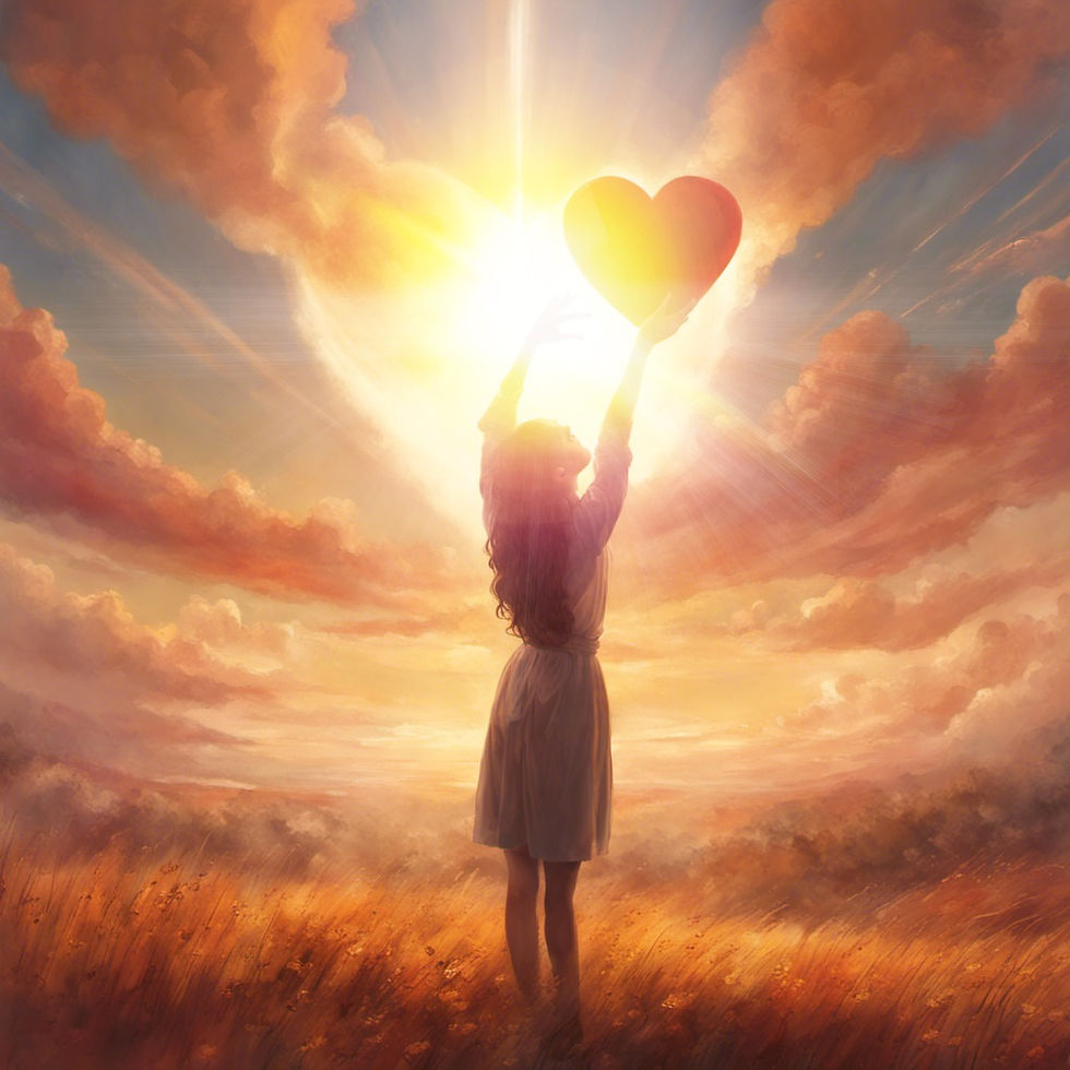 Young lady giving her heart to God, raising it up to Heaven.