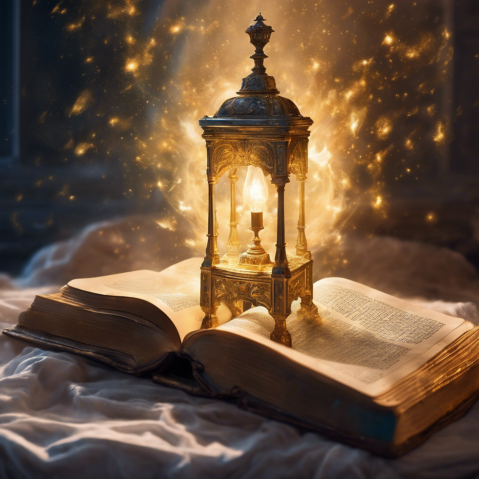 The Word of God brings Light. A lamp on a bible.