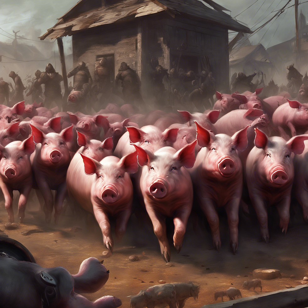 Demons going into a herd of pigs