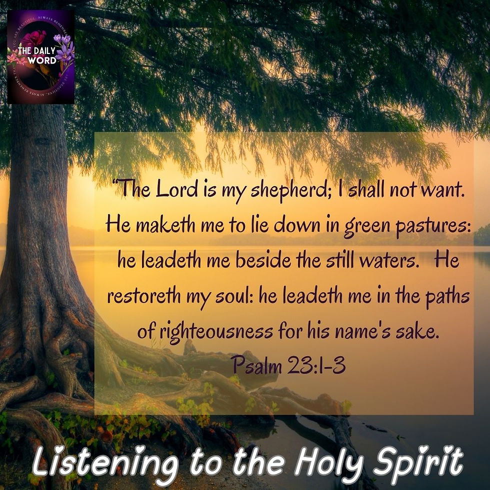 The Lord is my shepherd; I shall not want. He maketh me to lie down in green pastures: he leadeth me beside the still waters. He restoreth my soul: he leadeth me in the paths of righteousness for his name's sake.