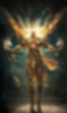 A fiery humanoid figure with glowing wings and dual axes stands on a wooden floor, set against a dark, mystical backdrop.