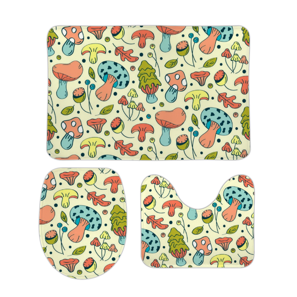 DoomShroom Non-Slip Coral Fleece Bath Mat Bathroom Rugs 3 PC/Set