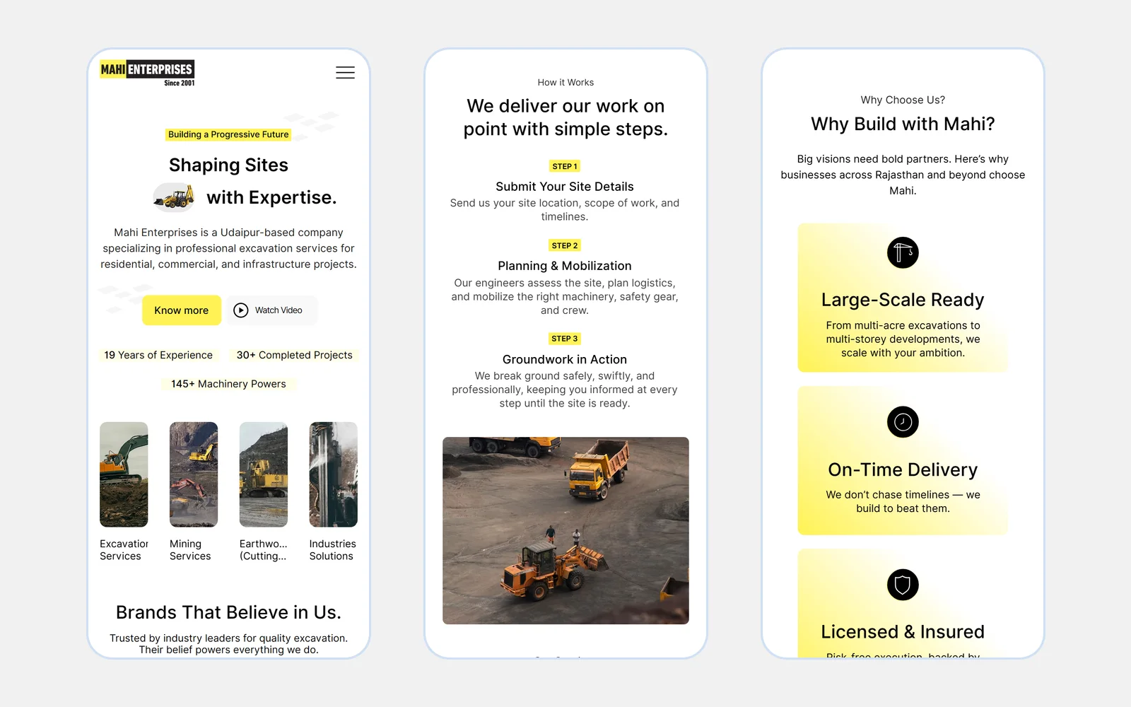 Mahi Enterprises: The same story on mobile: the hero, the process and why clients choose Mahi.