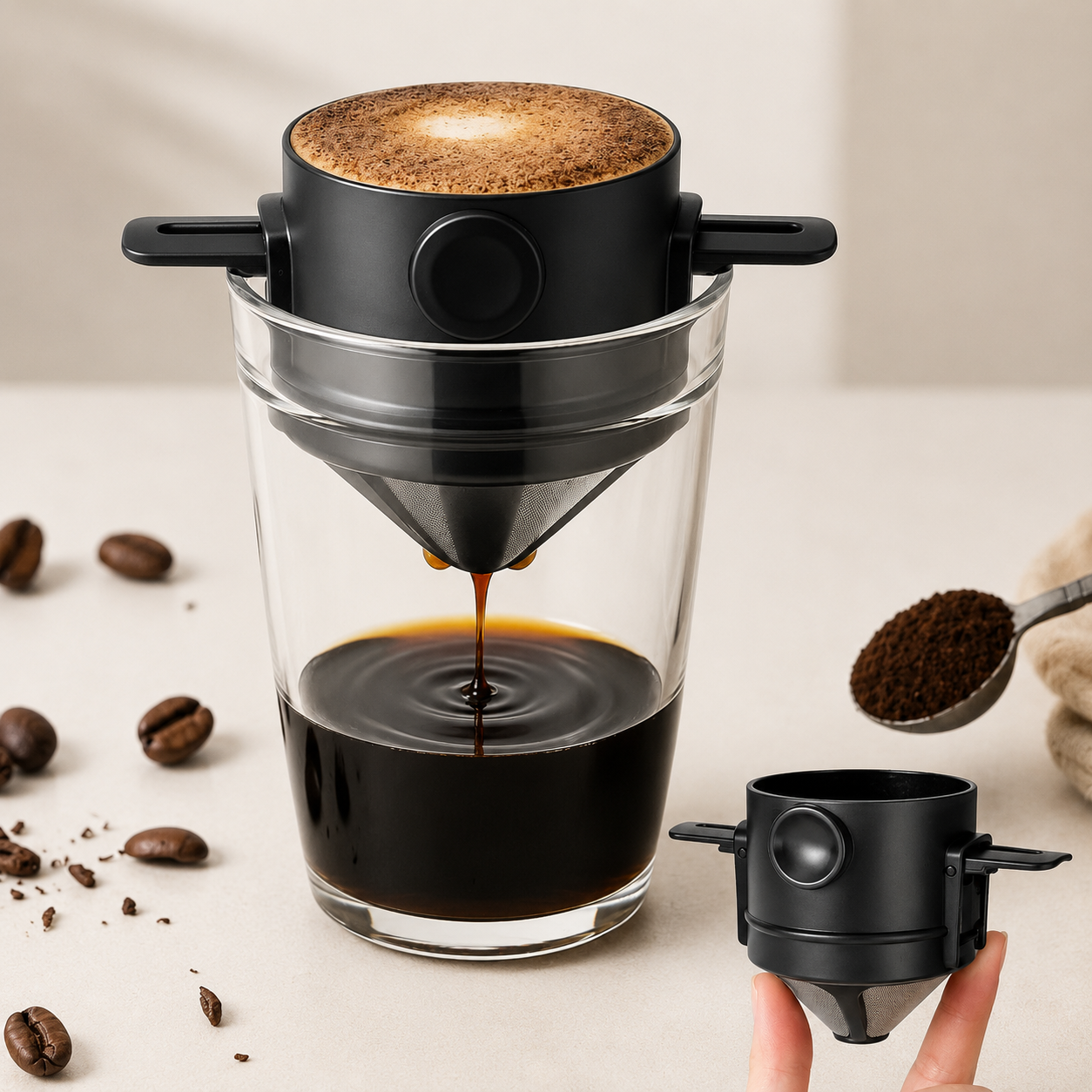 Filtro em um copo com café