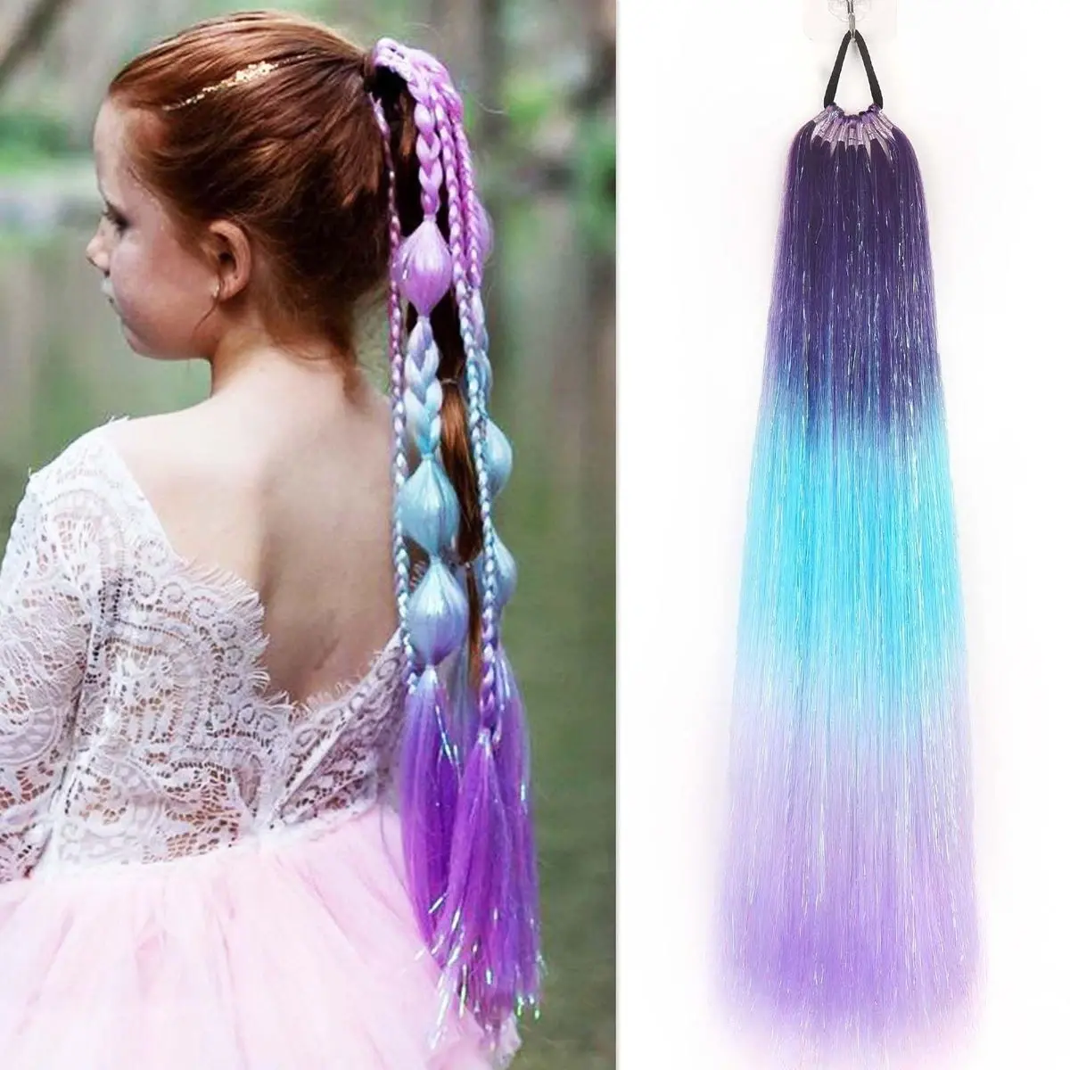 Rainbow Ponytail Extension 26" Synthetic Ombre Mermaid X38 2pcs Braiding Hair