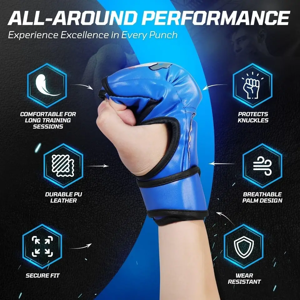 Thumbnail: Fingerless Boxing Gloves for MMA Kickboxing Karate Taekwondo