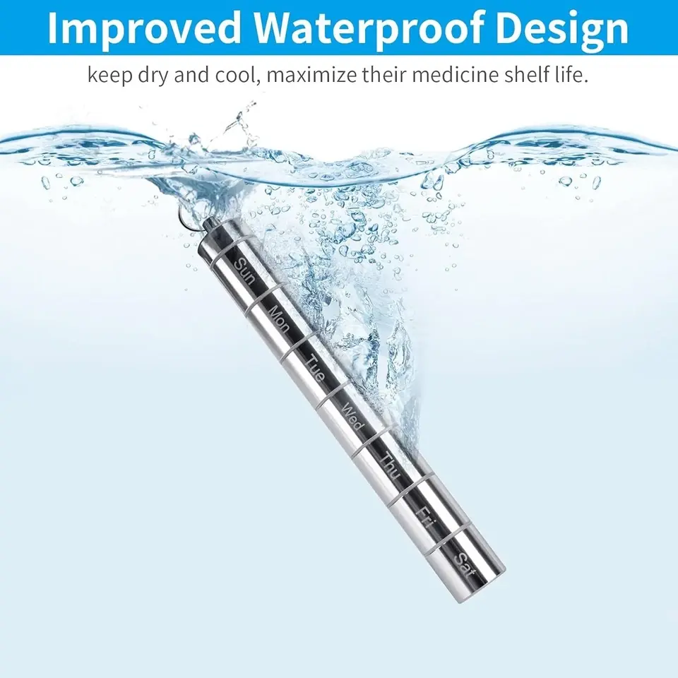 Thumbnail: Organizer Pill Waterproof Portable Case Metal 7 Days with Compartments Travel